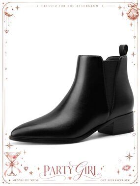 Faux Leather Pointed Toe Slip On Chelsea Ankle Booties Low Block Heel